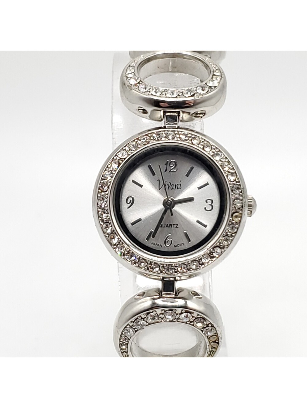 Vivani Rhinestone Quartz Womens Watch 24mm Silver Tone New Battery